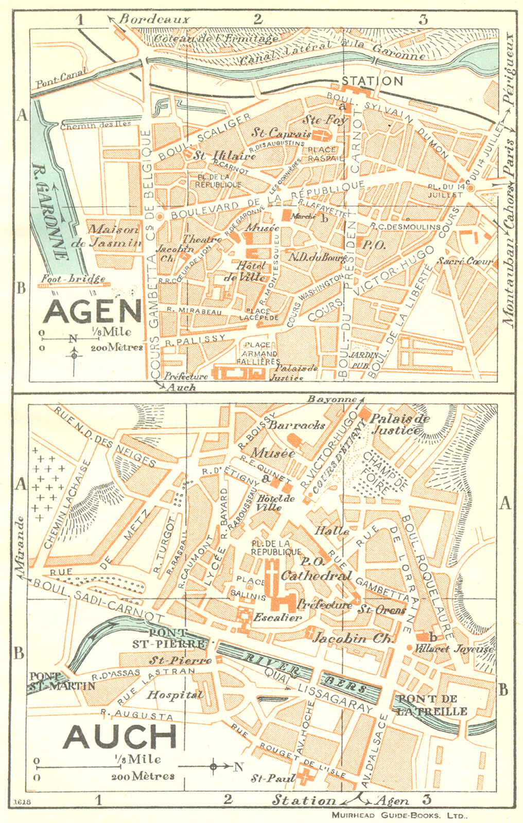 FRANCE. Agen; Auch 1926 old vintage map plan chart